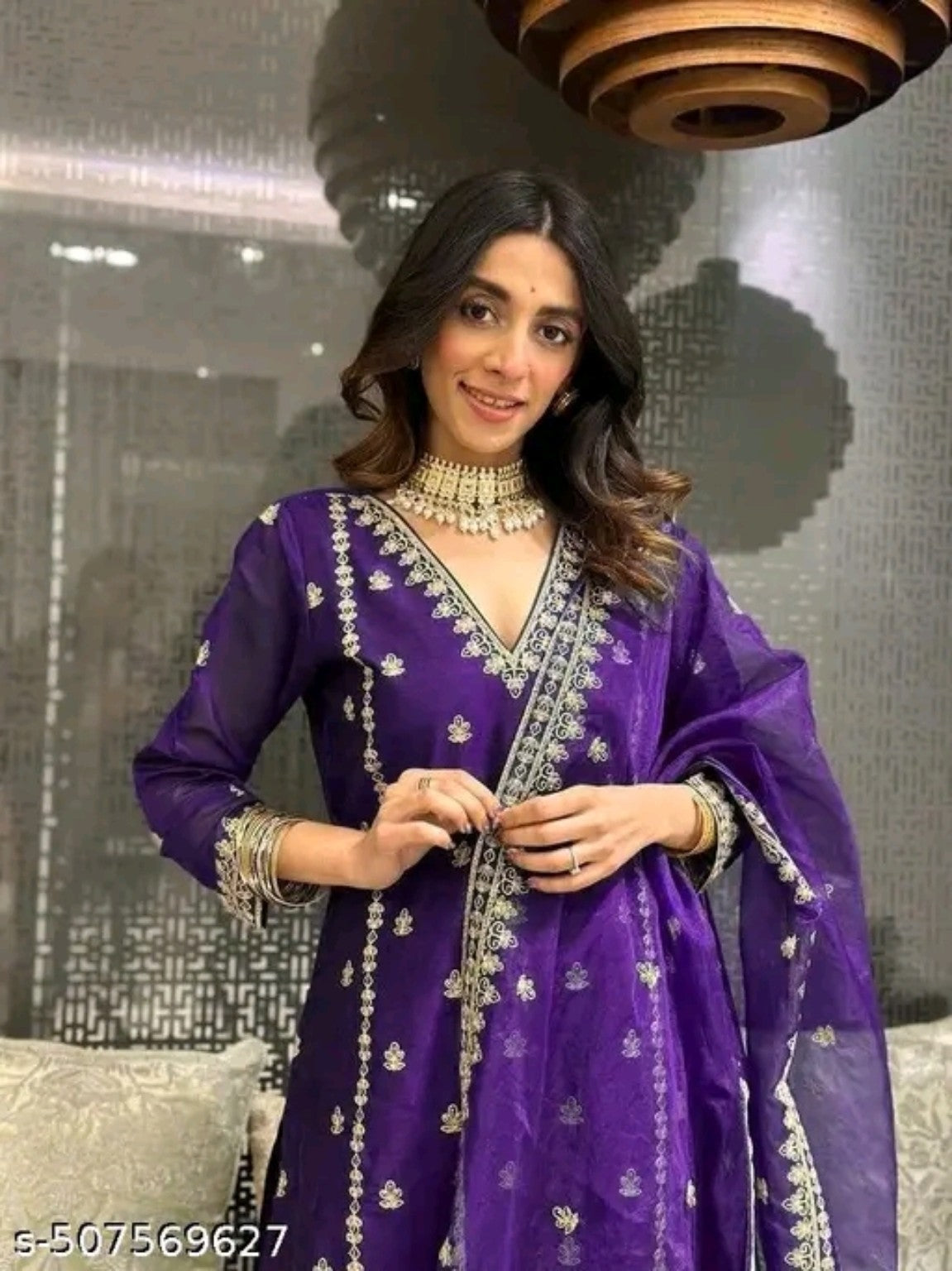 Purple embroidered kurta set with dupatta full length