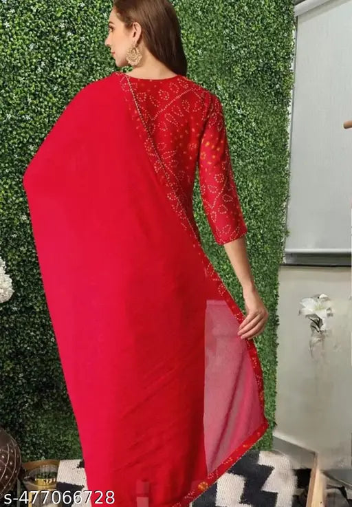 Red Ethnic Floral Printed Kurta with Pants and Dupatta - detail