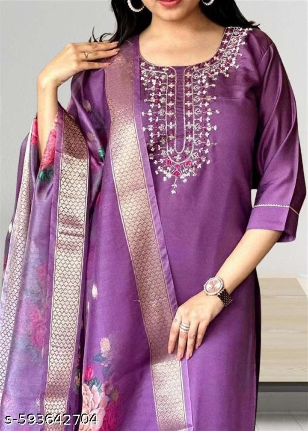 Fancy Cotton Blend Kurta Set With Dupatta