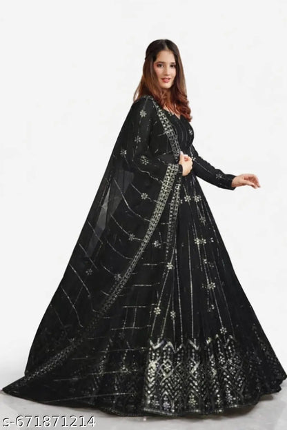 Embroidered Aari Work Lehenga Choli - Black