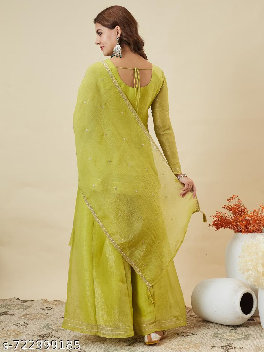 Silk Peplum Kurta & Palazzo Set with Zari Dupatta