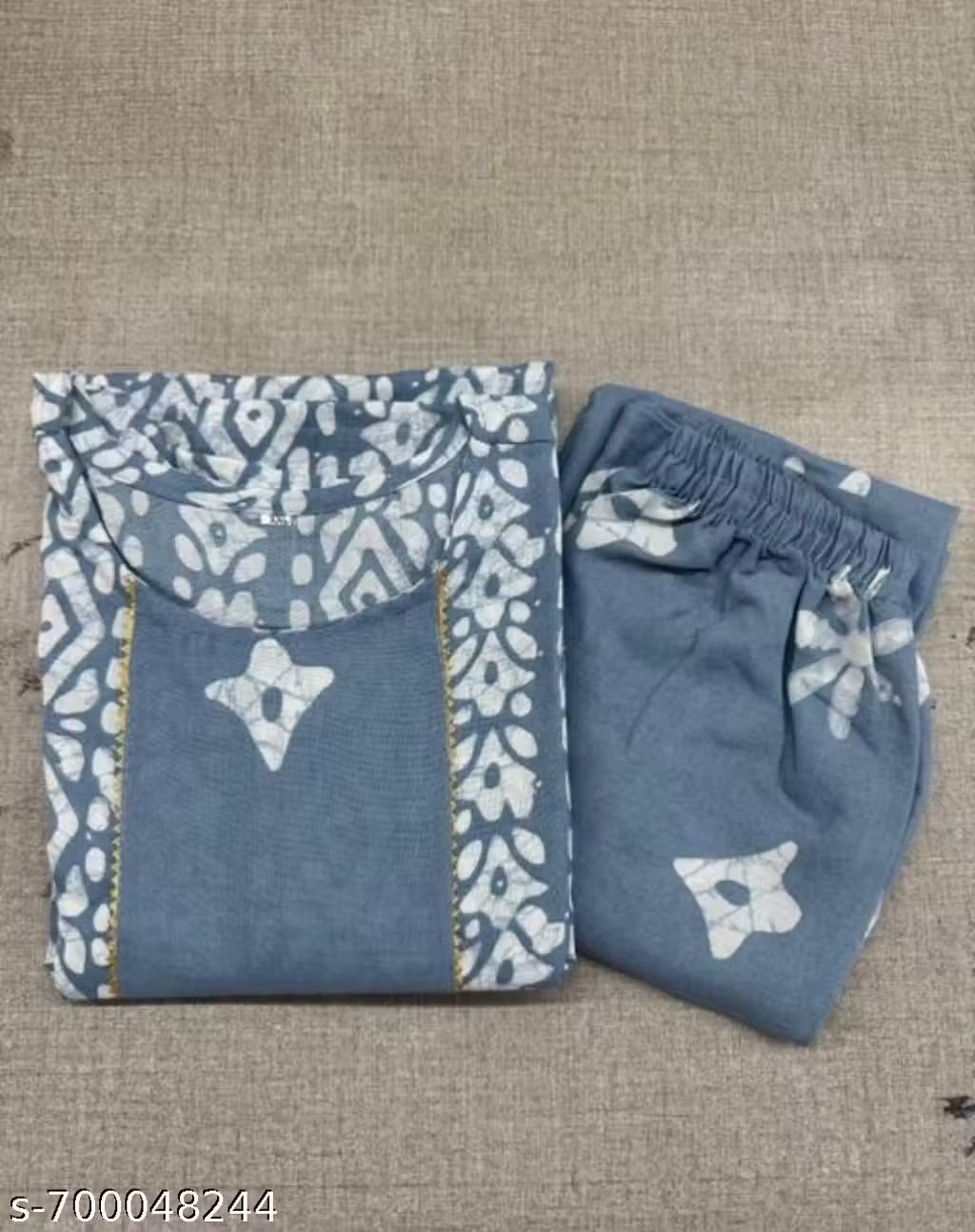 Women's Grey Cotton A-Line Kurta Pant Set with Dupatta