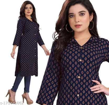 Women's Hand Block Printed Rayon Anarkali Kurti