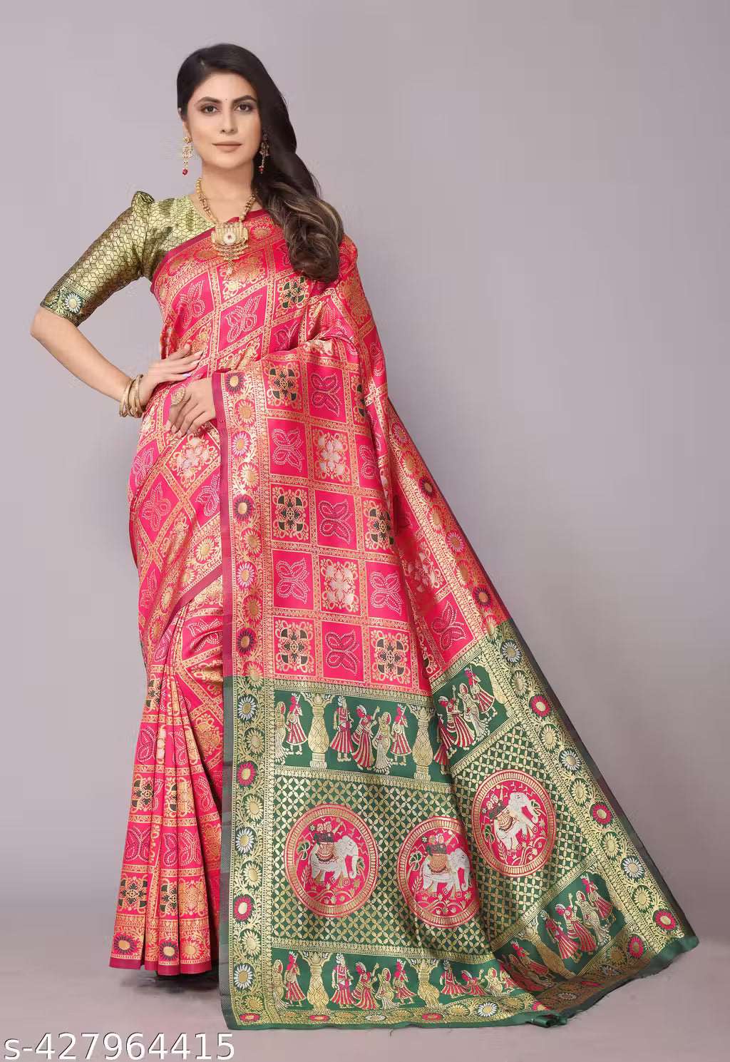 Women's Premium Cotton Silk Patola Inspired Zari Woven Saree with Brocade Blouse