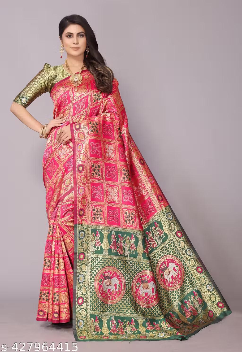 Women's Premium Cotton Silk Patola Inspired Zari Woven Saree with Brocade Blouse