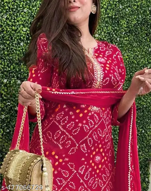 Pink Ethnic Floral Printed Kurta with Pants and Dupatta - detail