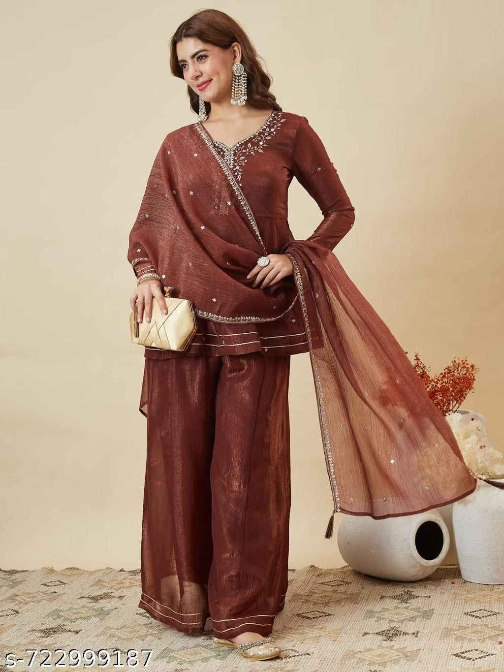 Silk Peplum Kurta & Palazzo Set with Zari Dupatta