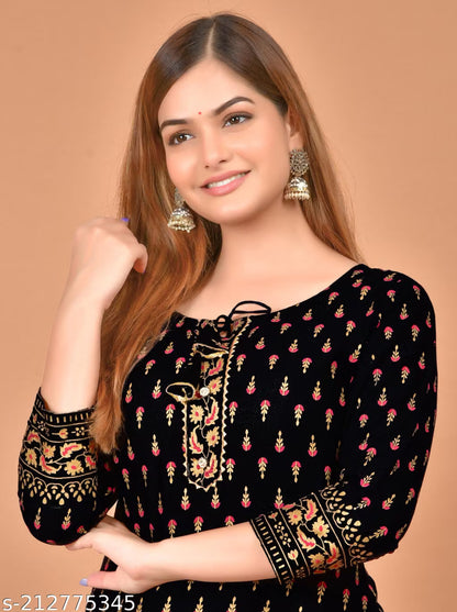 Stylish Printed Straight Kurtas in Black